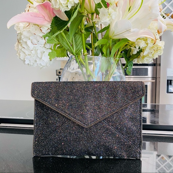 Rebecca Minkoff Black Glitter Leo Clutch NWOT - Picture 16 of 16